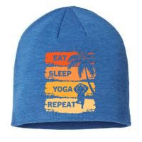 Eat Sleep Yoga Repeat Vintage Retro Yoga Sloth Summer Gift Sustainable Beanie