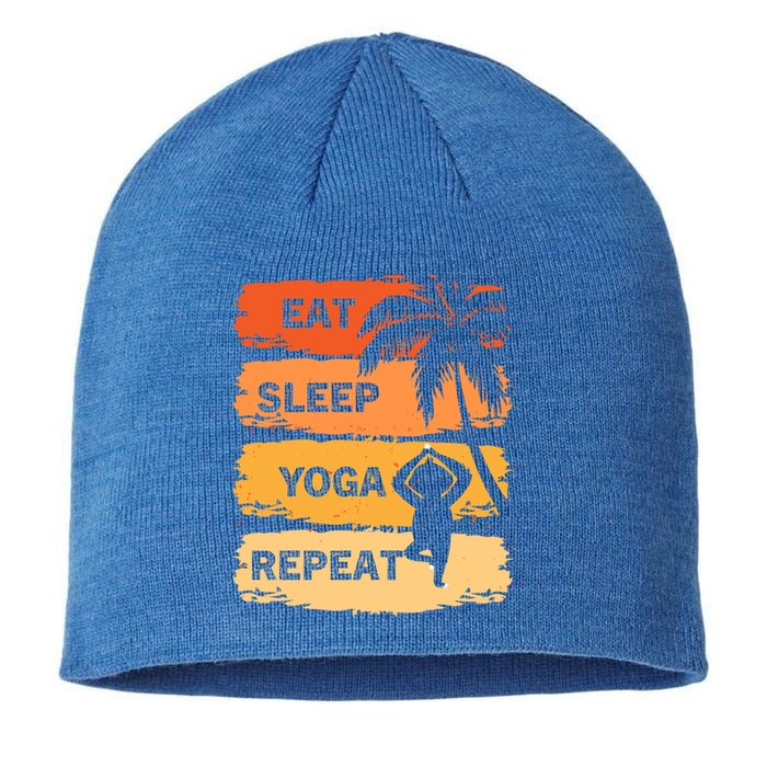 Eat Sleep Yoga Repeat Vintage Retro Yoga Sloth Summer Gift Sustainable Beanie