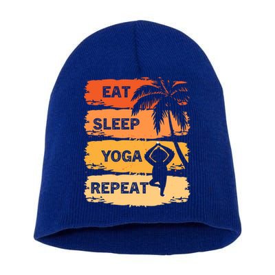 Eat Sleep Yoga Repeat Vintage Retro Yoga Sloth Summer Gift Short Acrylic Beanie