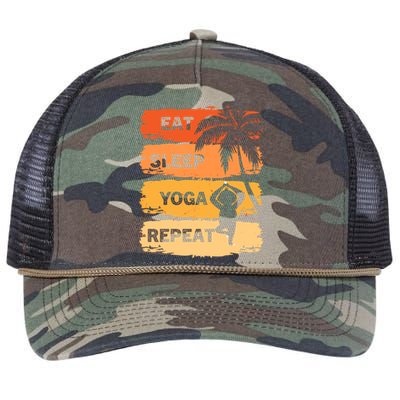 Eat Sleep Yoga Repeat Vintage Retro Yoga Sloth Summer Gift Retro Rope Trucker Hat Cap