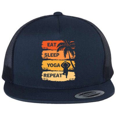 Eat Sleep Yoga Repeat Vintage Retro Yoga Sloth Summer Gift Flat Bill Trucker Hat