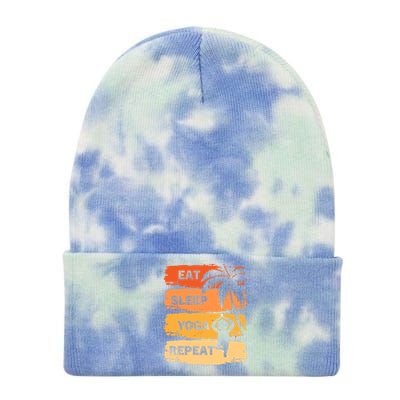 Eat Sleep Yoga Repeat Vintage Retro Yoga Sloth Summer Gift Tie Dye 12in Knit Beanie