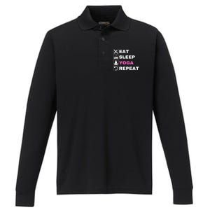 Eat Sleep Yoga Repeat Exercise Gym Funny Yoga Funny Workout Gift Performance Long Sleeve Polo