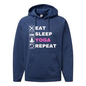 Eat Sleep Yoga Repeat Exercise Gym Funny Yoga Funny Workout Gift Performance Fleece Hoodie