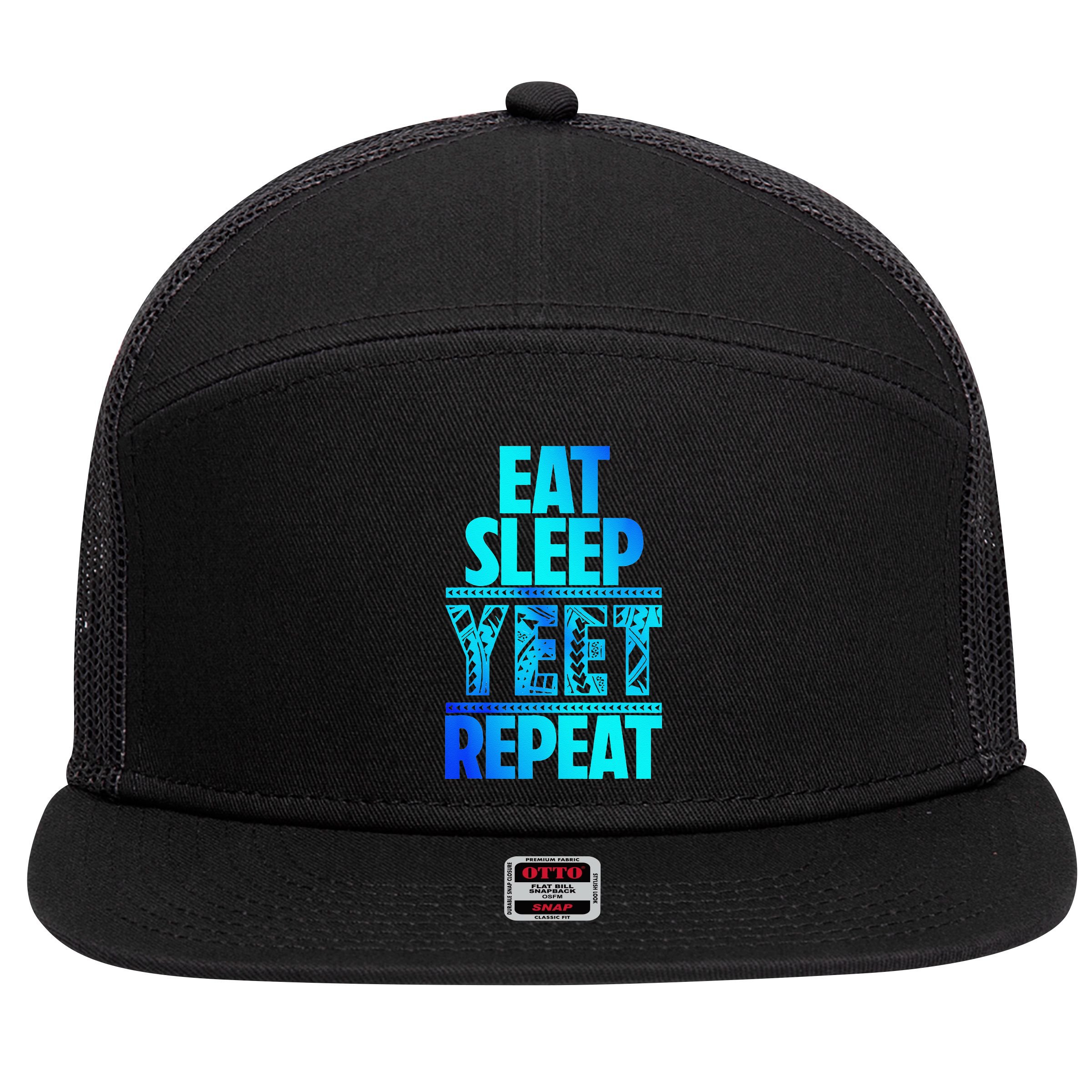 Eat Sleep Yeet Repeat Vintage Jey Yeet 7 Panel Mesh Trucker Snapback Hat