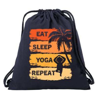 Eat Sleep Yoga Repeat Vintage Retro Yoga Sloth Summer Cute Gift Drawstring Bag