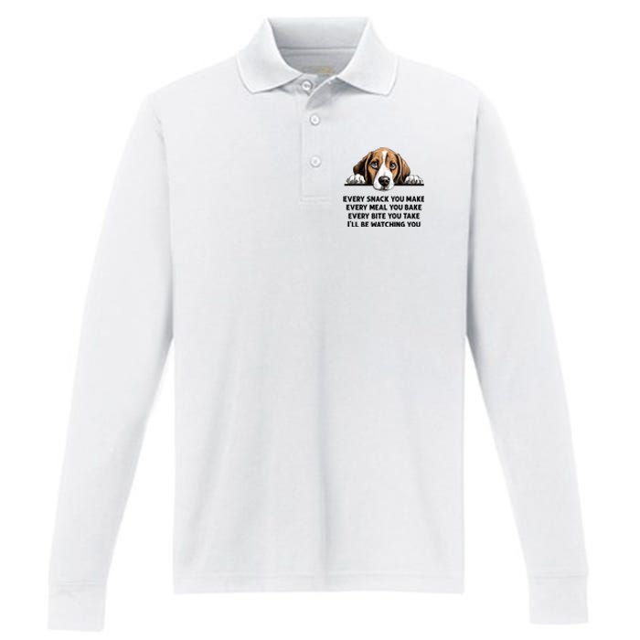 Every Snack You Make Every Meal You Bake Funny Beagle Performance Long Sleeve Polo