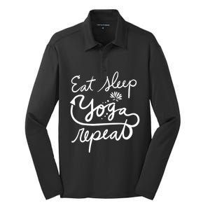 Eat Sleep Yoga Repeat Fun Lotus Gift Silk Touch Performance Long Sleeve Polo