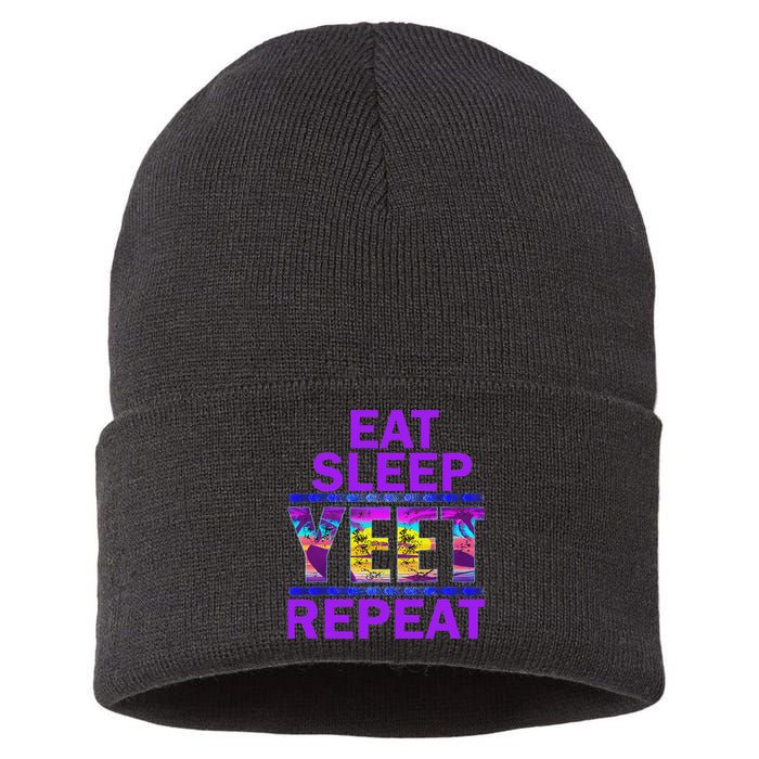 Eat Sleep Yeet Repeat Vintage Yeet Apparel Saying Sustainable Knit Beanie