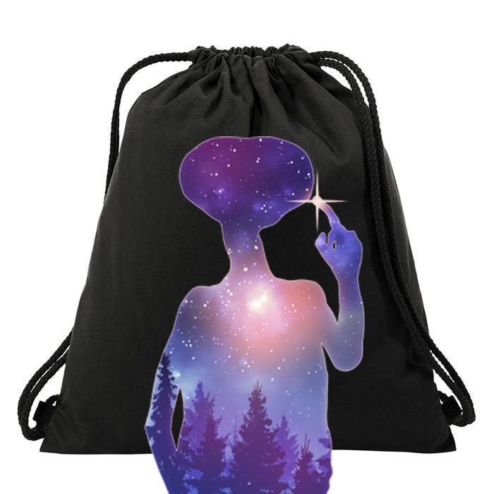 ET Alien Galaxy Forest Drawstring Bag