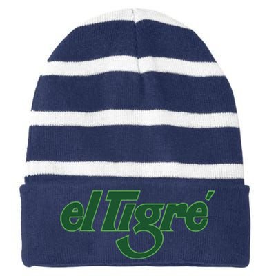 El Tigre Arctic Cat Vintage Image Up To Black Or Gray Cat Irish Striped Beanie with Solid Band