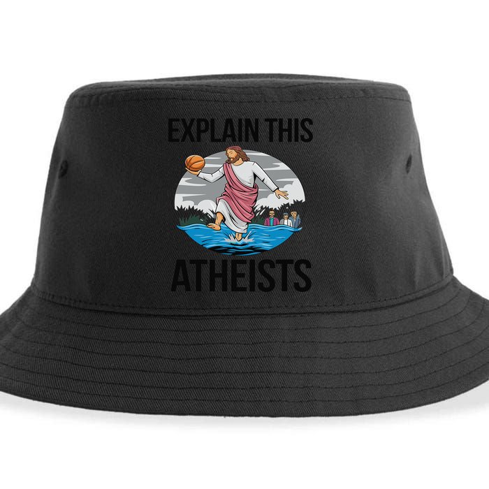 Explain This Atheists Jesus Basketball Funny Memes Gen-Z Sustainable Bucket Hat