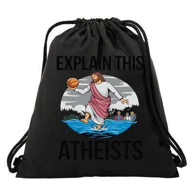 Explain This Atheists Jesus Basketball Funny Memes Gen-Z Drawstring Bag