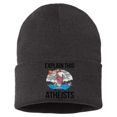Explain This Atheists Jesus Basketball Funny Memes Gen-Z Sustainable Knit Beanie