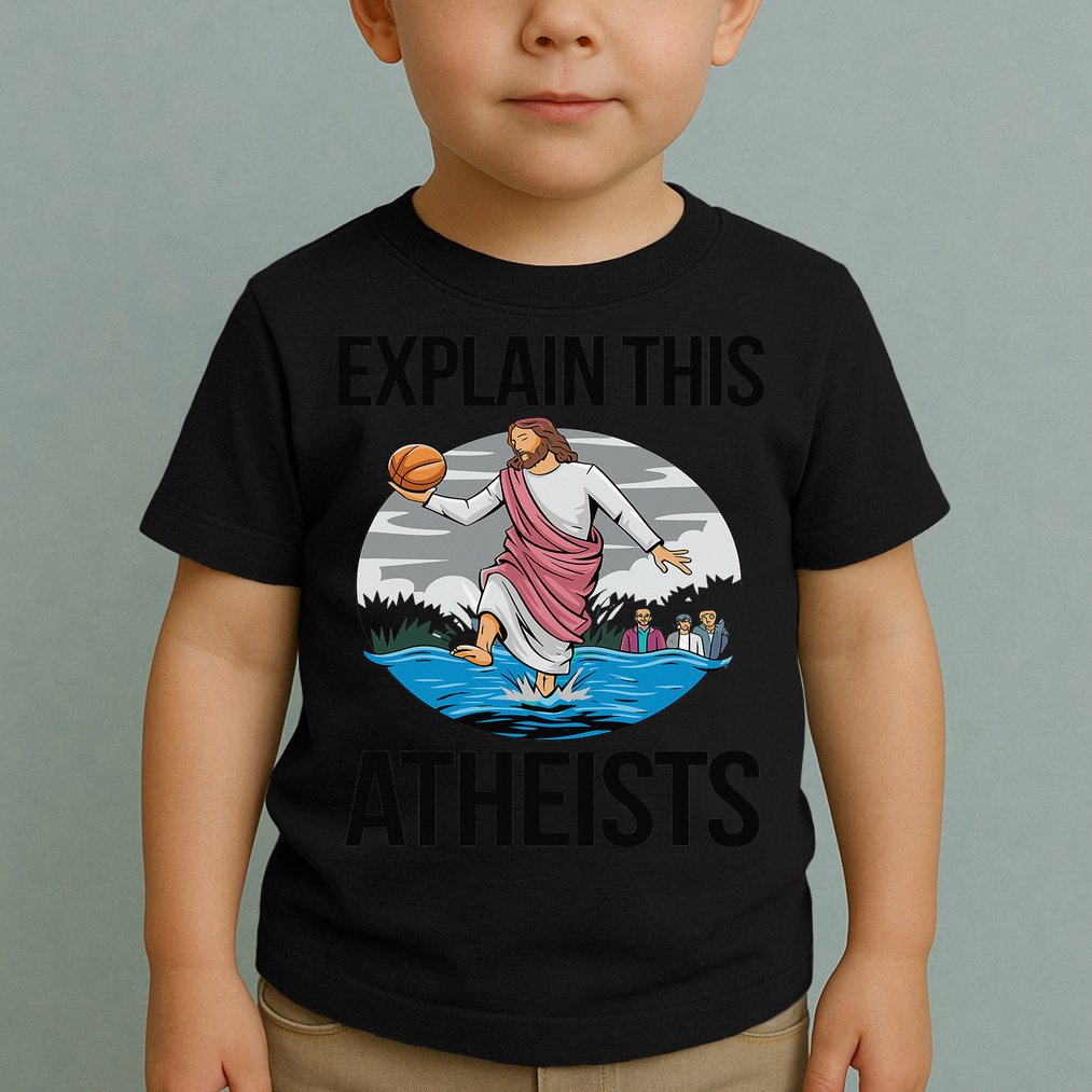 Explain This Atheists Jesus Basketball Funny Memes Gen-Z Toddler T-Shirt