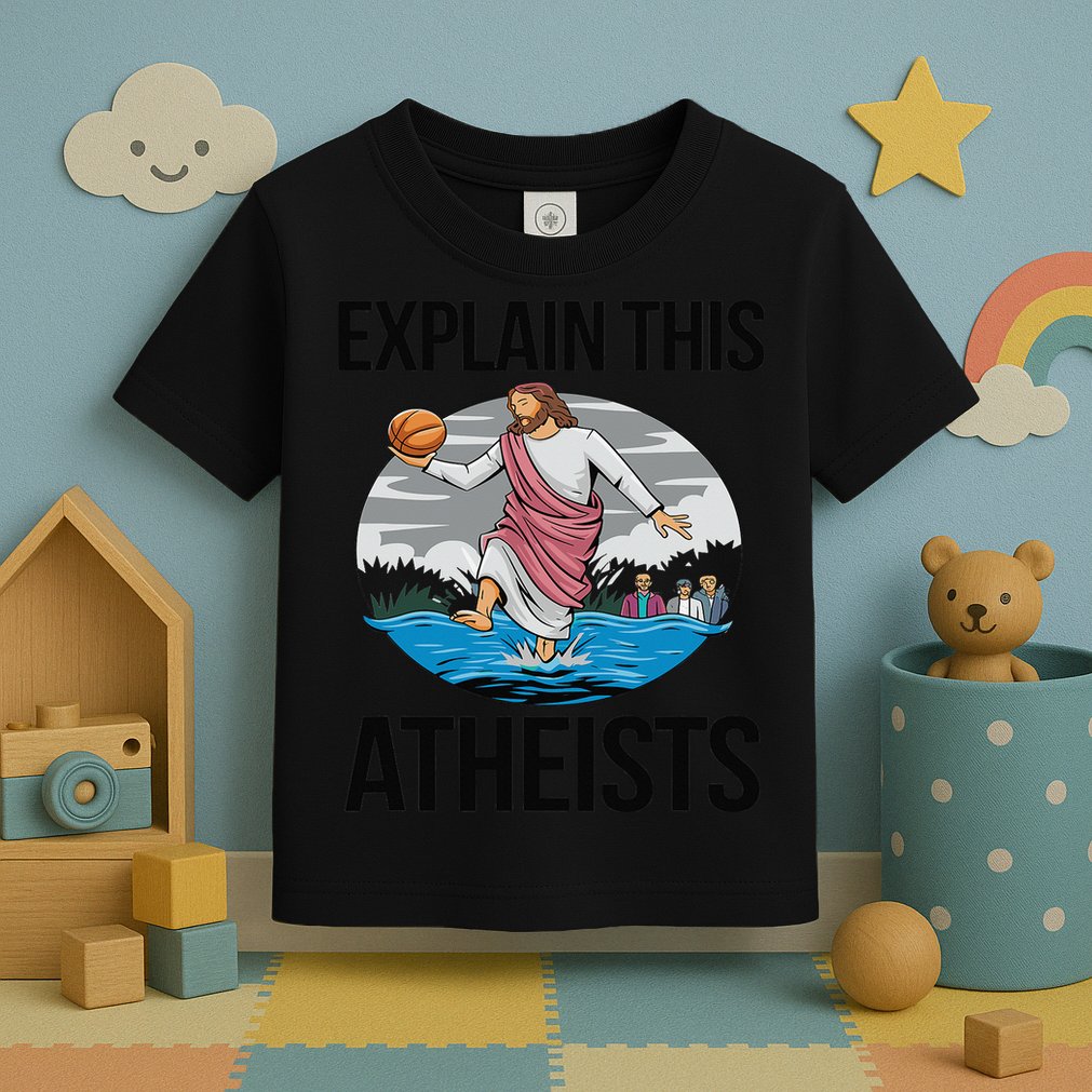 Explain This Atheists Jesus Basketball Funny Memes Gen-Z Toddler T-Shirt