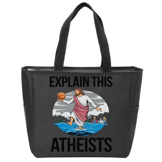 Explain This Atheists Jesus Basketball Funny Memes Gen-Z Zip Tote Bag