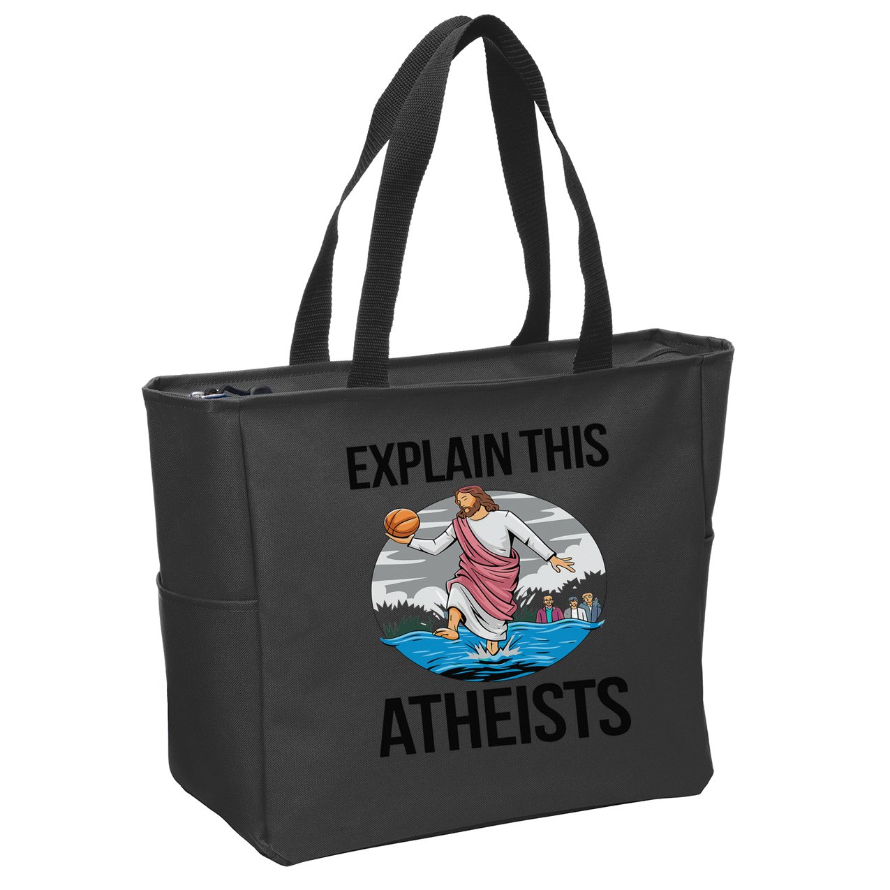 Explain This Atheists Jesus Basketball Funny Memes Gen-Z Zip Tote Bag