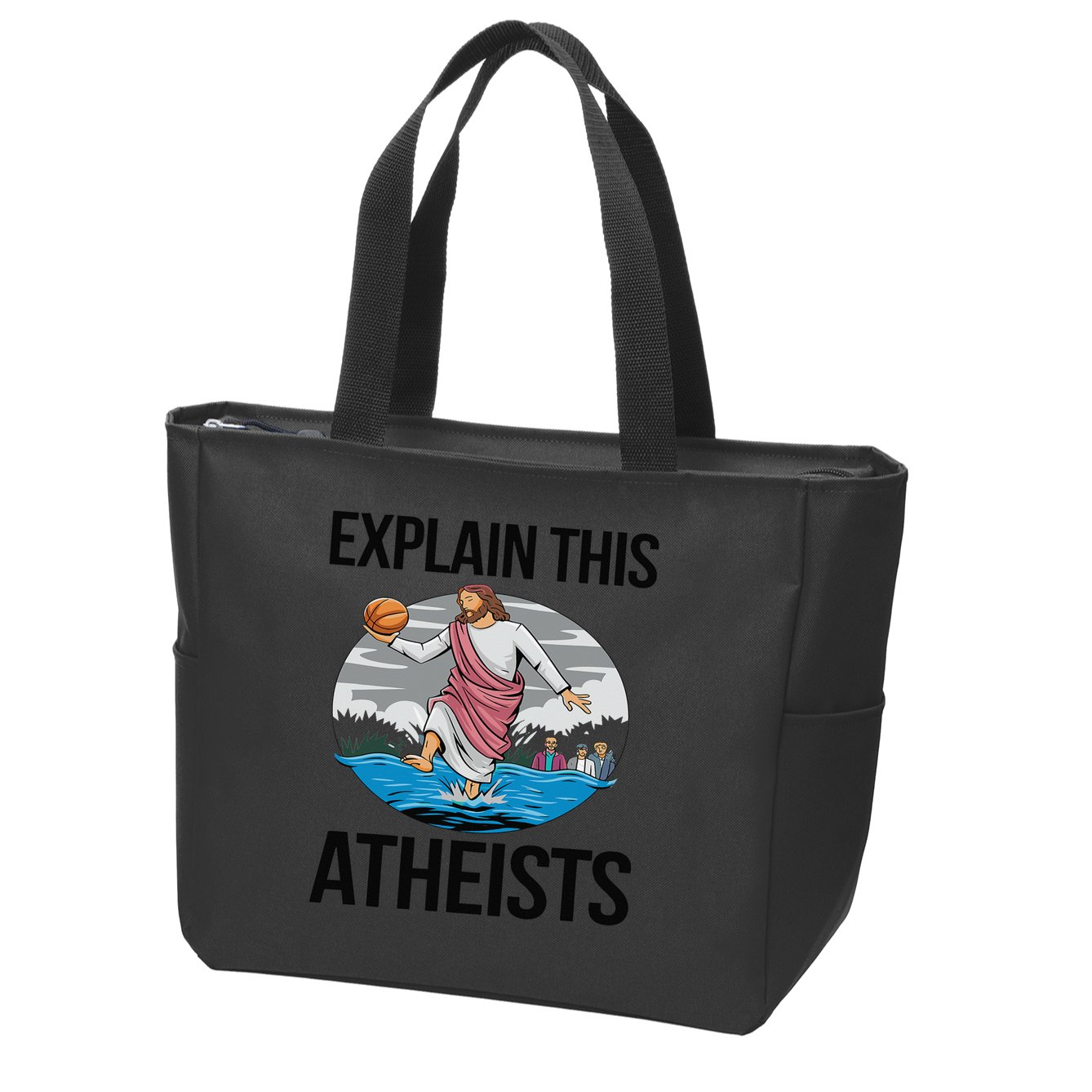 Explain This Atheists Jesus Basketball Funny Memes Gen-Z Zip Tote Bag