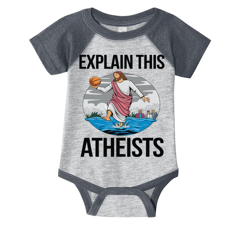 Explain This Atheists Jesus Basketball Funny Memes Gen-Z Infant Baby Jersey Bodysuit