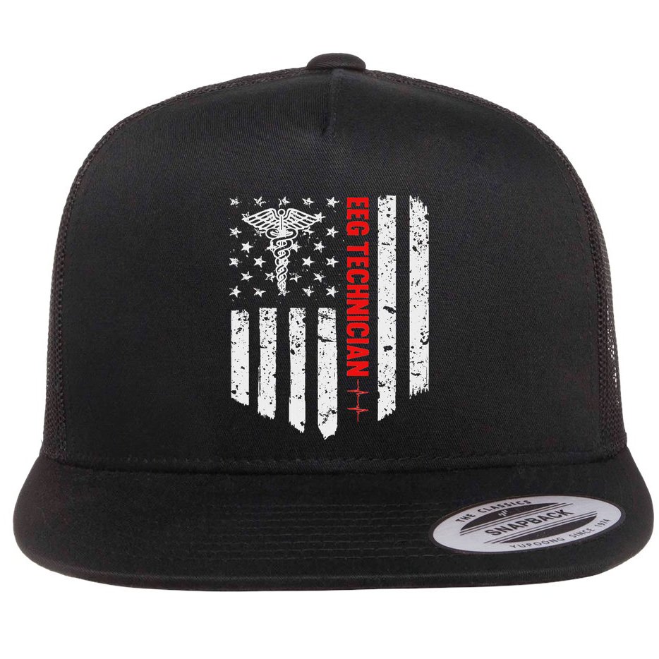 Eeg Technician American Flag Patriotic Medicine Gift Flat Bill Trucker Hat