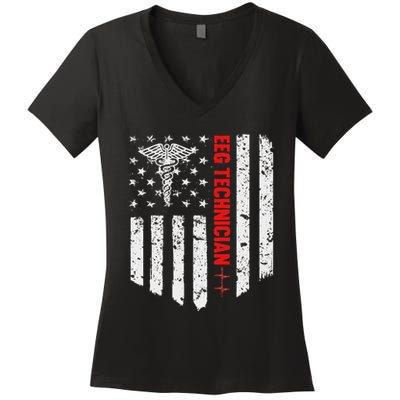 Eeg Technician American Flag Patriotic Medicine Gift Women's V-Neck T-Shirt