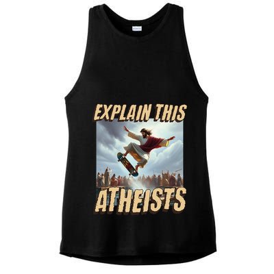 Explain This Atheists Funny Meme Jesus Skateboarding Ladies PosiCharge Tri-Blend Wicking Tank