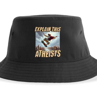 Explain This Atheists Funny Meme Jesus Skateboarding Sustainable Bucket Hat
