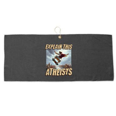 Explain This Atheists Funny Meme Jesus Skateboarding Large Microfiber Waffle Golf Towel