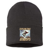 Explain This Atheists Funny Meme Jesus Skateboarding Sustainable Knit Beanie