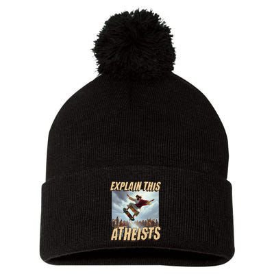 Explain This Atheists Funny Meme Jesus Skateboarding Pom Pom 12in Knit Beanie