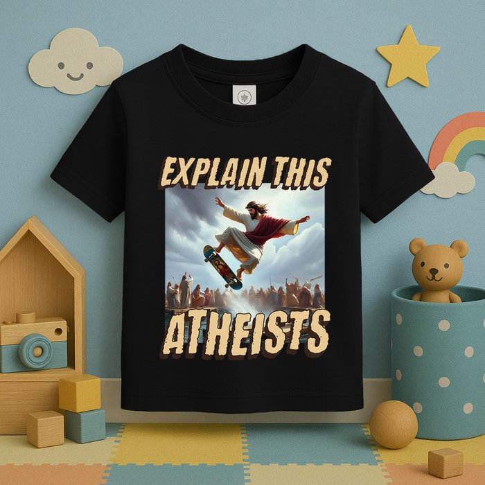 Explain This Atheists Funny Meme Jesus Skateboarding Toddler T-Shirt