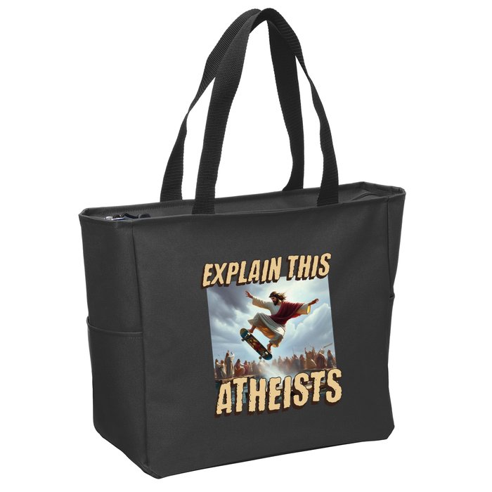 Explain This Atheists Funny Meme Jesus Skateboarding Zip Tote Bag