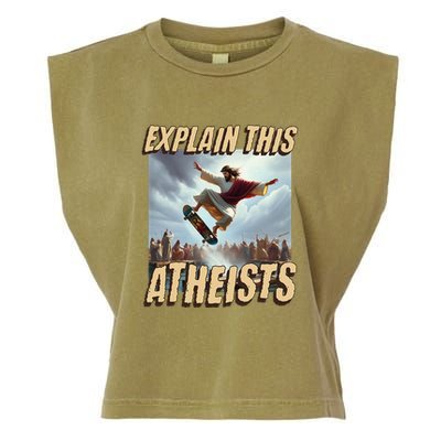 Explain This Atheists Funny Meme Jesus Skateboarding Garment-Dyed Women's Muscle Tee