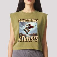 Explain This Atheists Funny Meme Jesus Skateboarding Garment-Dyed Women's Muscle Tee