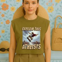 Explain This Atheists Funny Meme Jesus Skateboarding Garment-Dyed Women's Muscle Tee