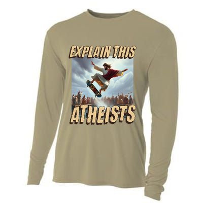 Explain This Atheists Funny Meme Jesus Skateboarding Cooling Performance Long Sleeve Crew