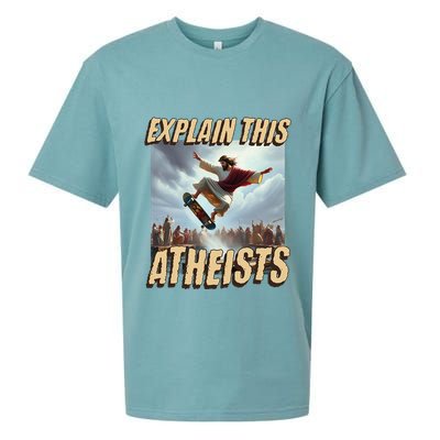Explain This Atheists Funny Meme Jesus Skateboarding Sueded Cloud Jersey T-Shirt