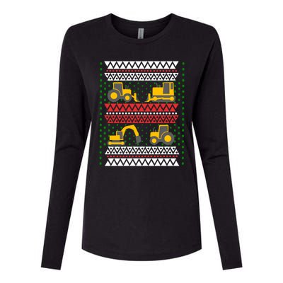 Excavator Tractor Bulldozer Christmas Ugly Sweater Cool Gift Womens Cotton Relaxed Long Sleeve T-Shirt