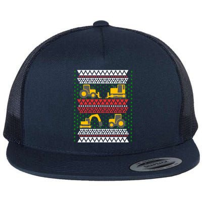 Excavator Tractor Bulldozer Christmas Ugly Sweater Cool Gift Flat Bill Trucker Hat