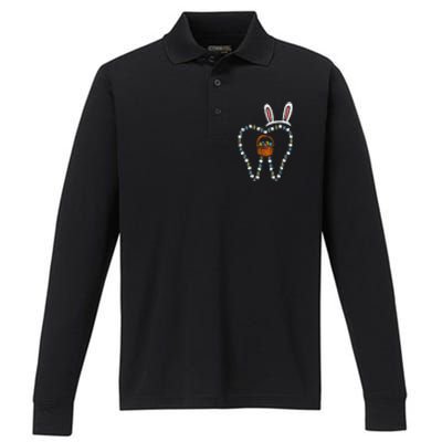 Easter Tooth Bunny Ears Cute Teeth Dentist Dental Assistant Performance Long Sleeve Polo