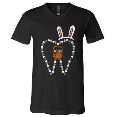 Easter Tooth Bunny Ears Cute Teeth Dentist Dental Assistant V-Neck T-Shirt