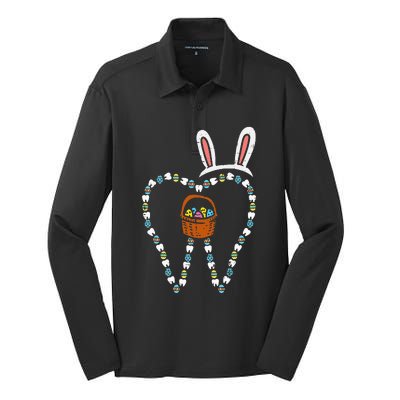 Easter Tooth Bunny Ears Cute Teeth Dentist Dental Assistant Silk Touch Performance Long Sleeve Polo