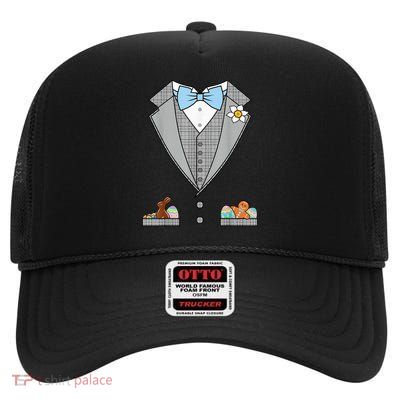 Easter Tuxedo Blue Bow Tie High Crown Mesh Back Trucker Hat