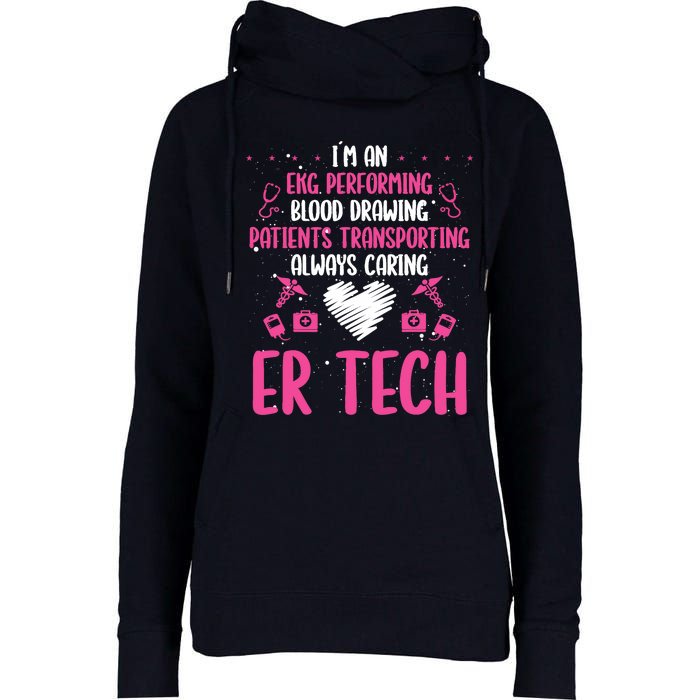 ER Tech Badge Buddy Emergency Room Technician Essentials Womens Funnel Neck Pullover Hood