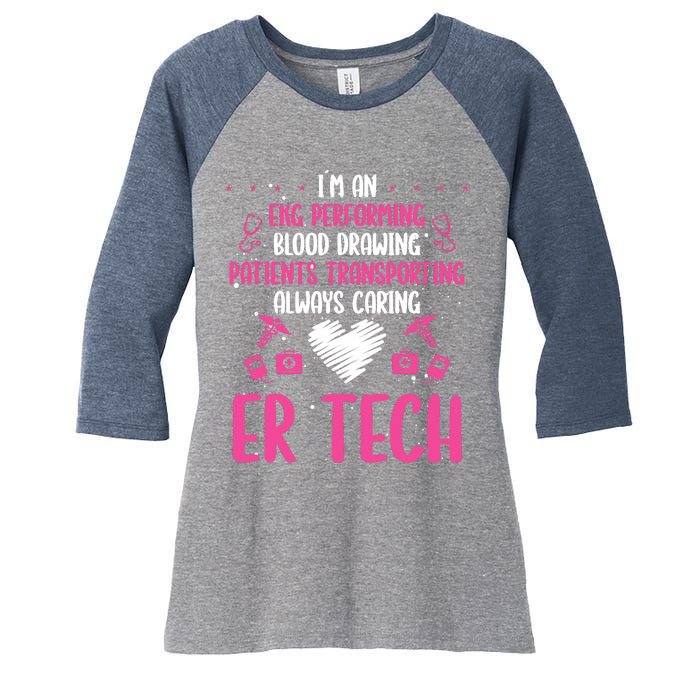 ER Tech Badge Buddy Emergency Room Technician Essentials Women's Tri-Blend 3/4-Sleeve Raglan Shirt