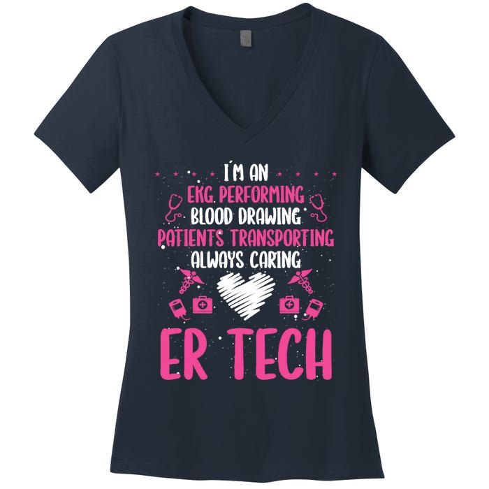 ER Tech Badge Buddy Emergency Room Technician Essentials Women's V-Neck T-Shirt