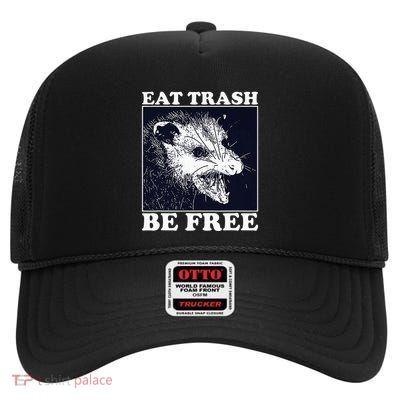 Eat Trash Be Free Raccoon High Crown Mesh Back Trucker Hat