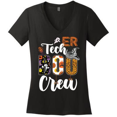 ER Tech Boo Crew Leopard Nurse Spooky Funny Halloween Gifts Women's V-Neck T-Shirt