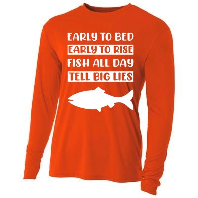 Early To Bed Early To Rise Fish All Day Tell Big Lies Meaningful Gift Cooling Performance Long Sleeve Crew